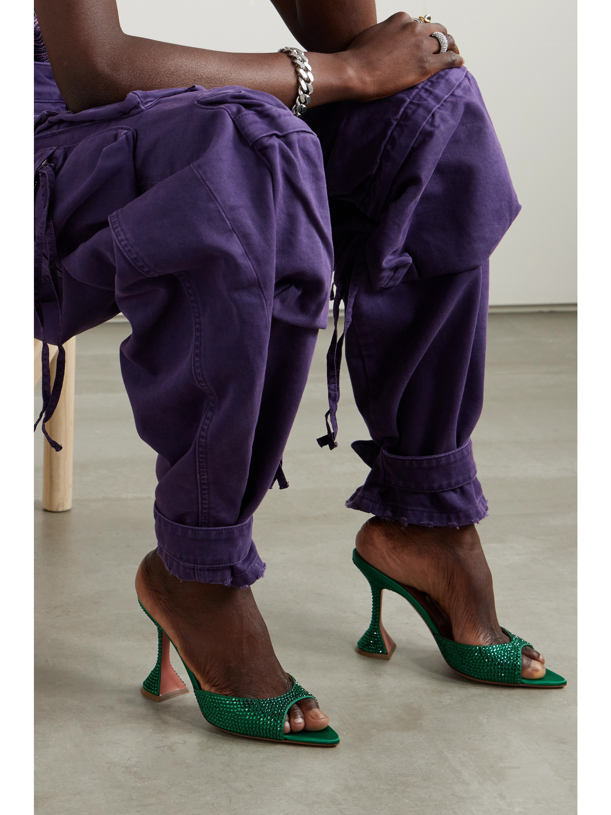 AMINA MUADDI Caroline crystal-embellished satin mules thumbnail
