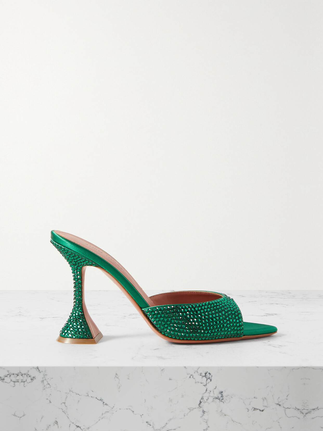 Amina Muaddi - Caroline Crystal-embellished Satin Mules - Green