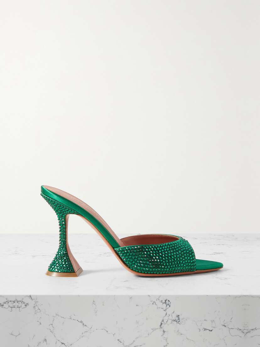 Amina Muaddi Caroline Crystal-embellished Satin Mules
