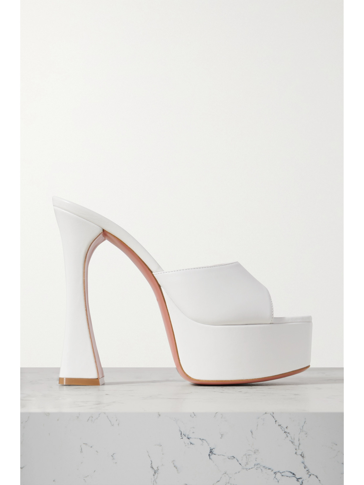 Shop Amina Muaddi Dalida Leather Platform Mules In White