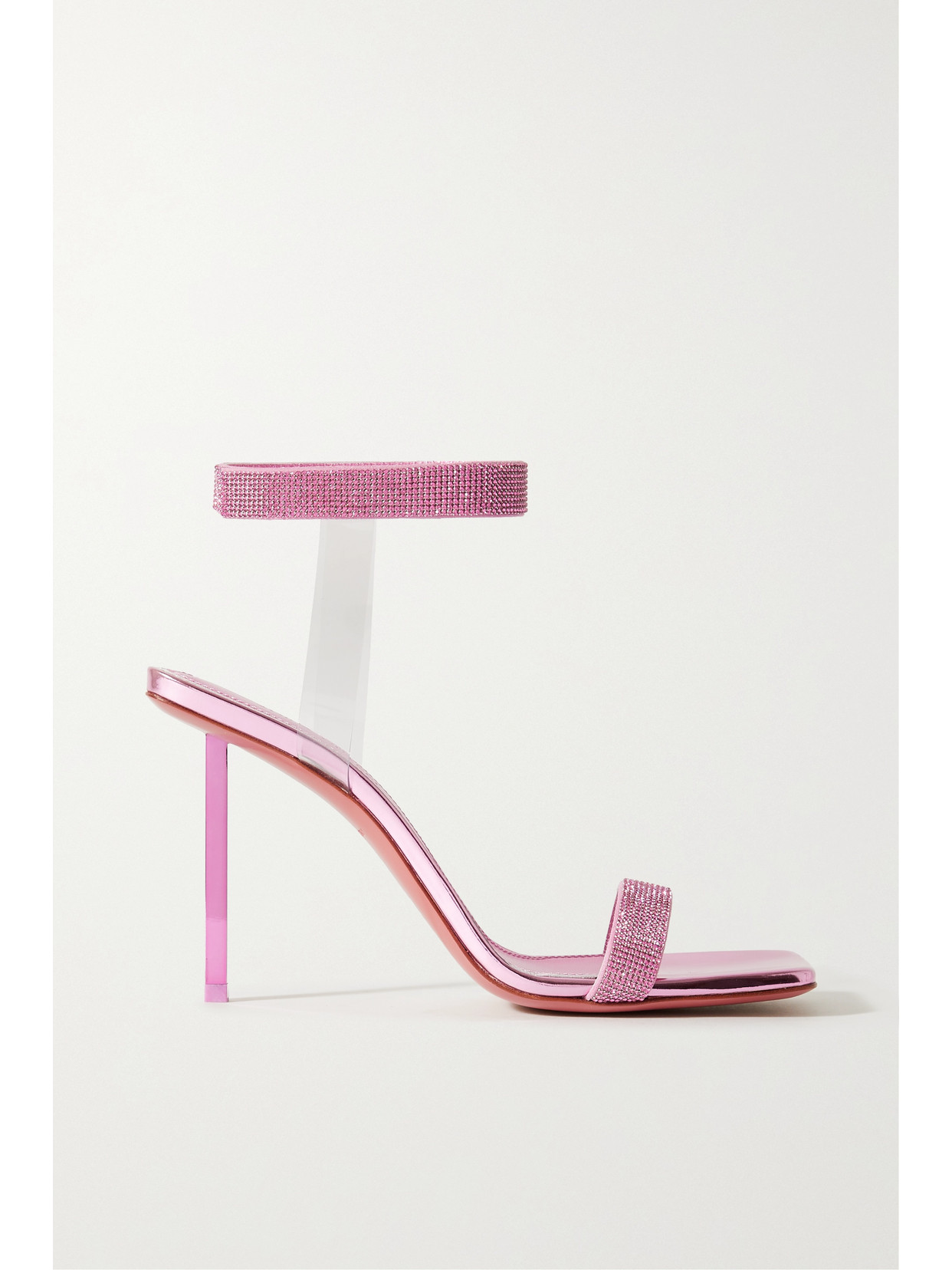 Amina Muaddi - Rih Crystal-embellished Mirrored-leather And Pvc Sandals - Pink