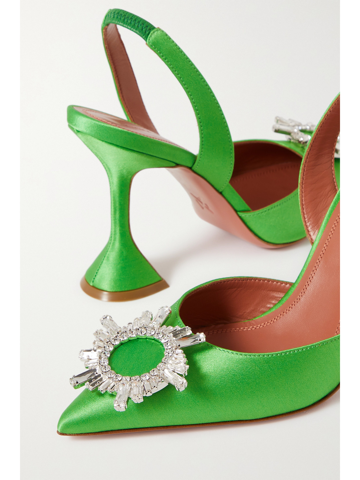 Shop Amina Muaddi Begum Swarovski Crystal-embellished Satin Slingback Pumps In Green