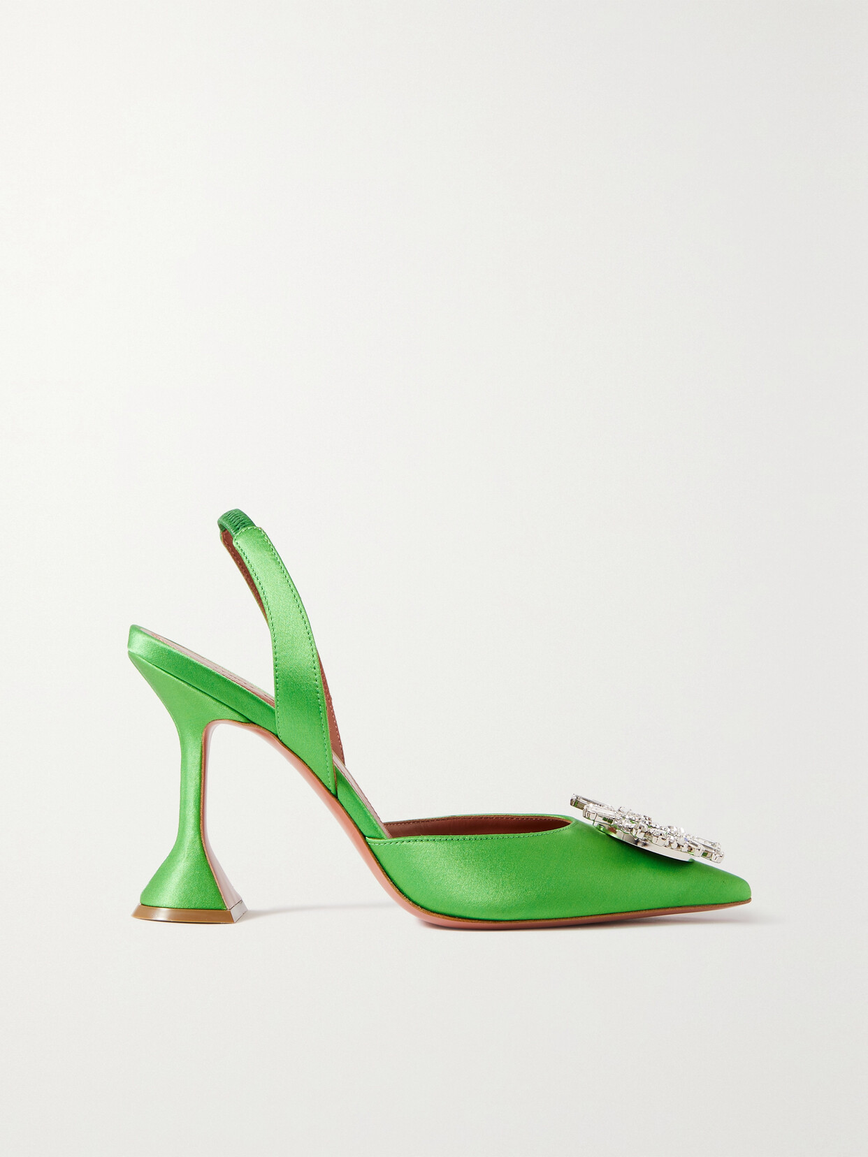 Shop Amina Muaddi Begum Swarovski Crystal-embellished Satin Slingback Pumps In Green