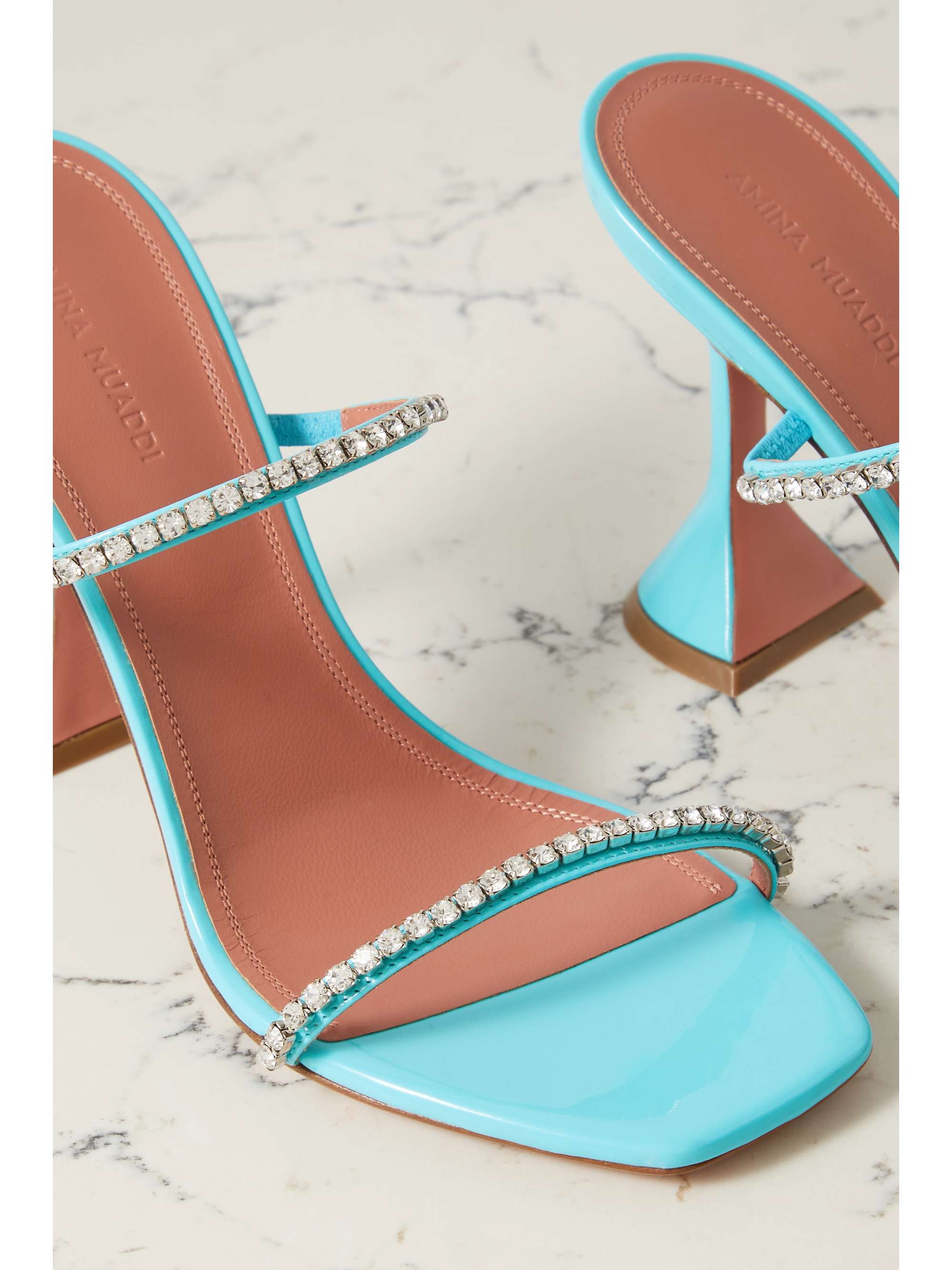 AMINA MUADDI Gilda crystal-embellished patent-leather mules