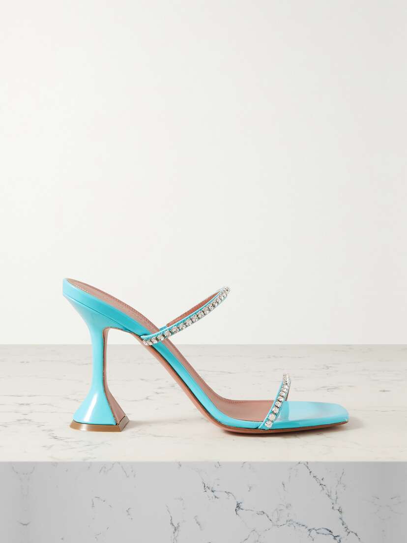 Amina Muaddi Gilda Crystal-embellished Patent-leather Mules