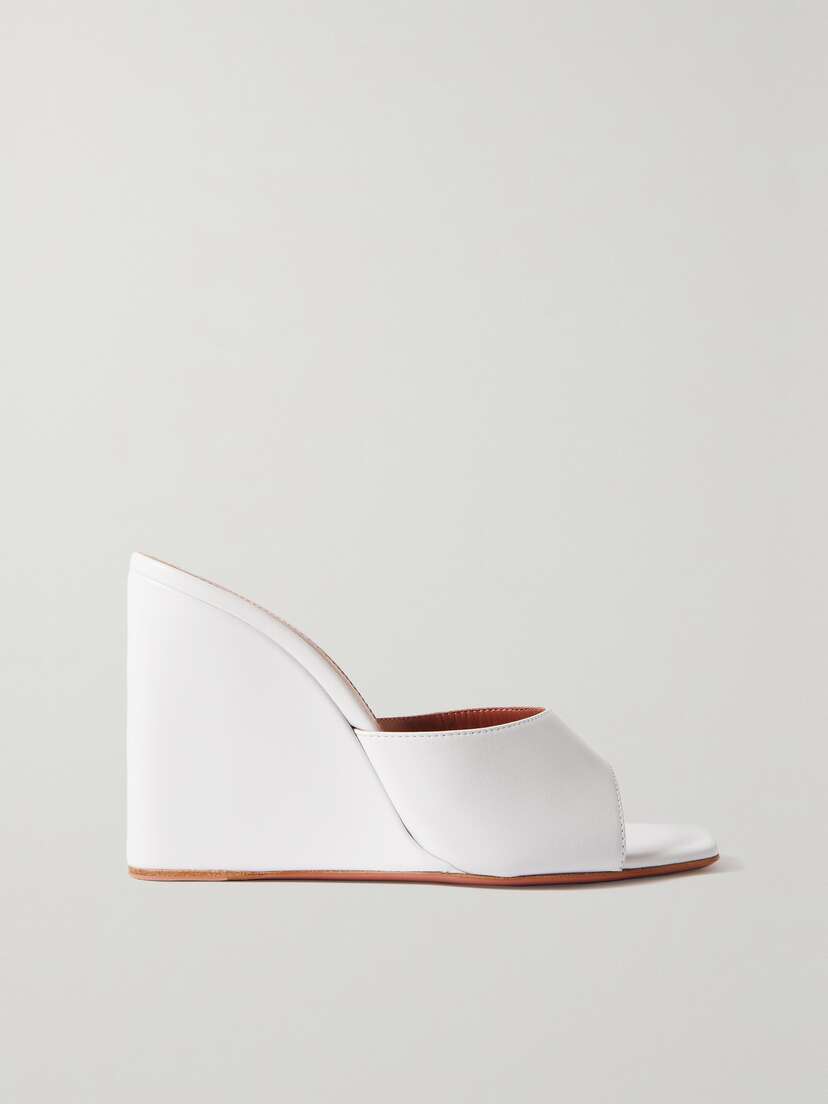 Amina Muaddi Lupita Leather Wedge Mules