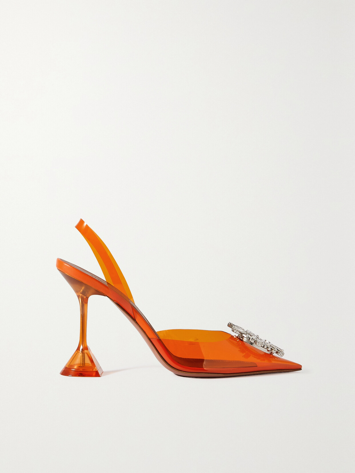 Amina Muaddi - Begum Glass Crystal-embellished Pvc Slingback Pumps - Orange