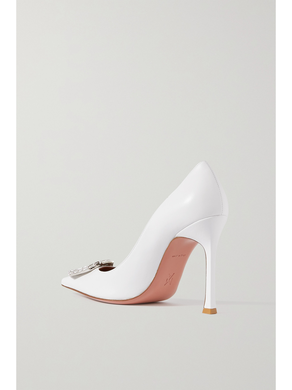 Amina Muaddi Camelia Pumps Embellished Detail Pointed Toe Stiletto In White