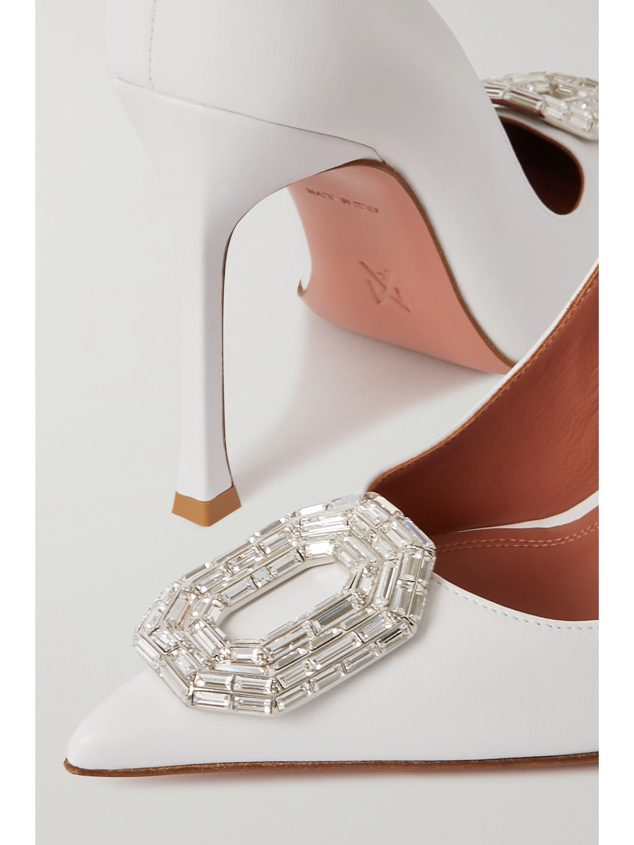 Amina Muaddi Camelia Pumps Embellished Detail Pointed Toe Stiletto In White