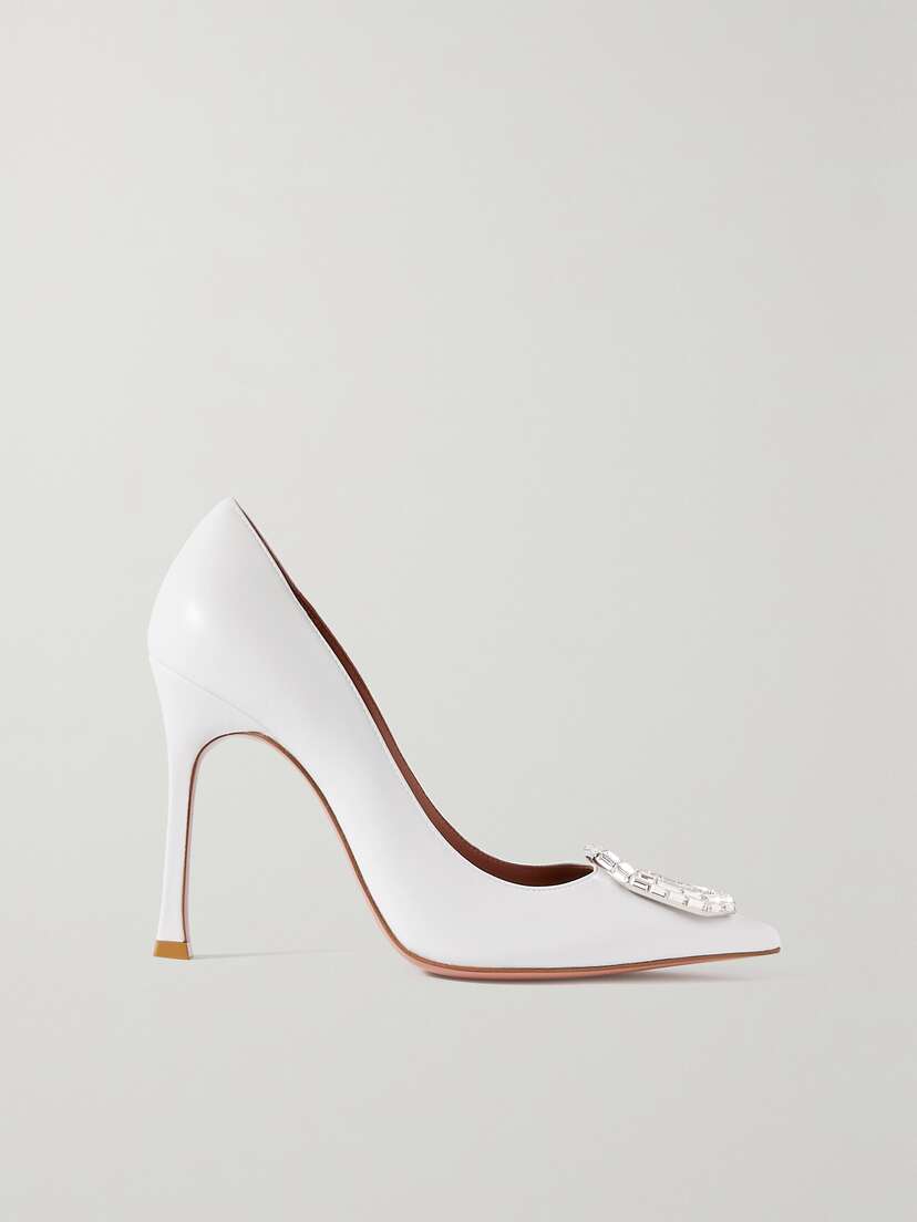 Amina Muaddi Camelia Crystal-embellished Leather Pumps