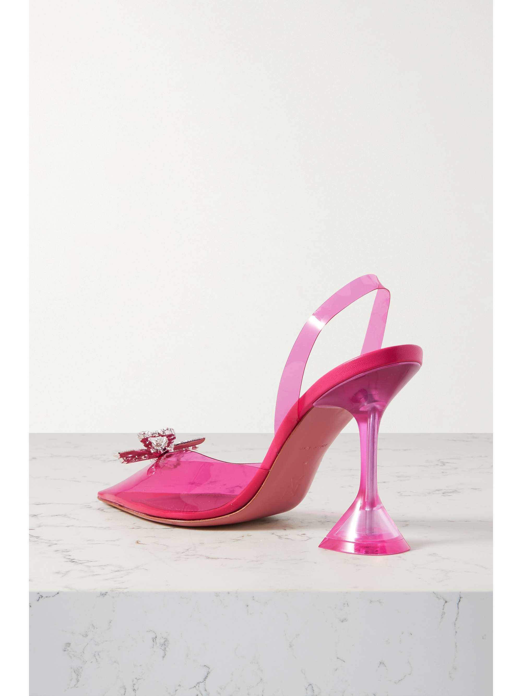 AMINA MUADDI Rosie crystal-embellished bow-detailed PVC slingback pumps ...