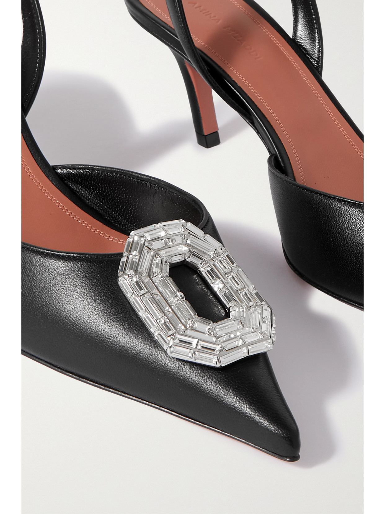 Amina Muaddi Camelia Crystal-embellished Leather Slingback Pumps In Black