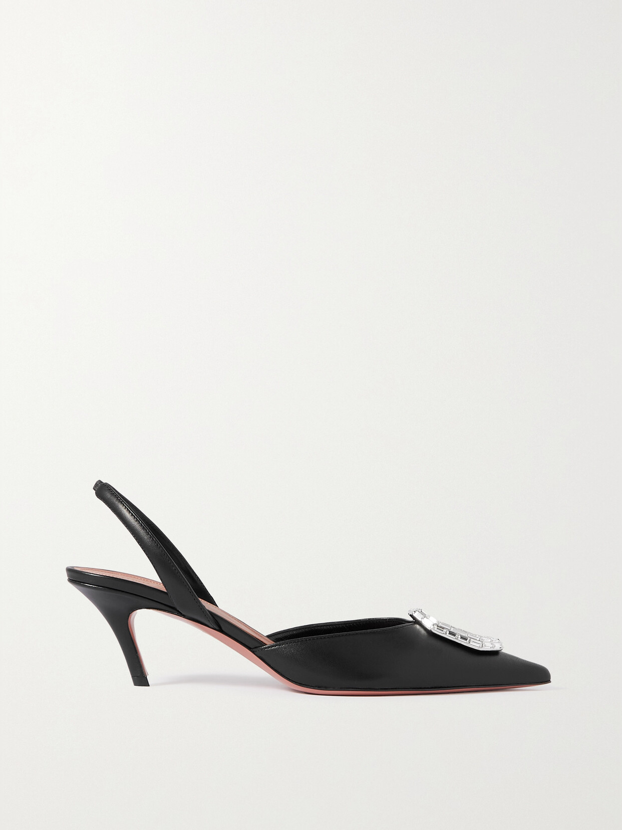 Shop Amina Muaddi Camelia Crystal-embellished Leather Slingback Pumps In Black