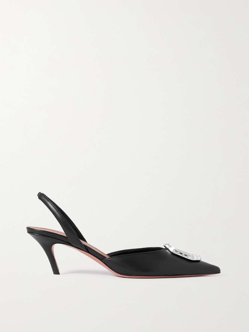 Amina Muaddi Camelia Crystal-embellished Leather Slingback Pumps
