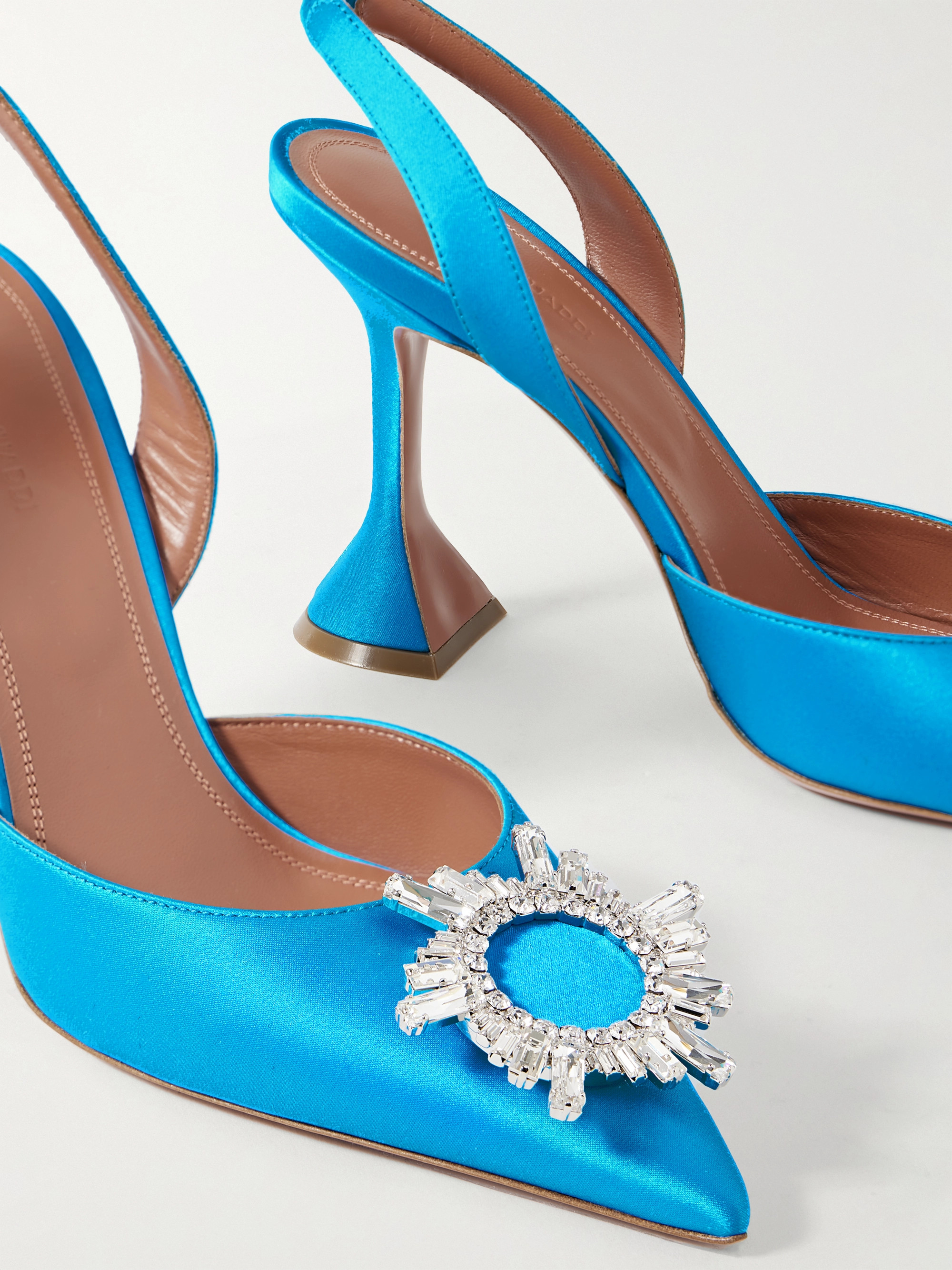 AMINA MUADDI Begum Swarovski crystal-embellished satin slingback pumps thumbnail