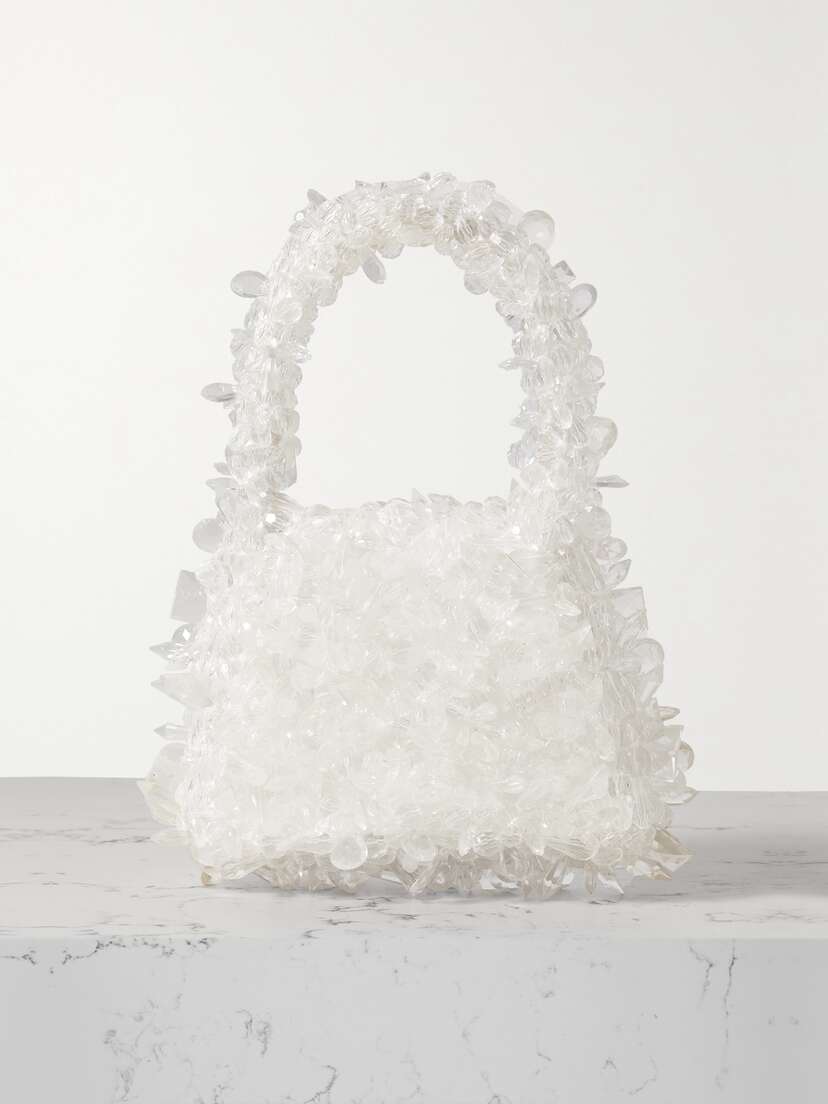 Clio Peppiatt Square Quartz Bead-embellished Satin Shoulder Bag