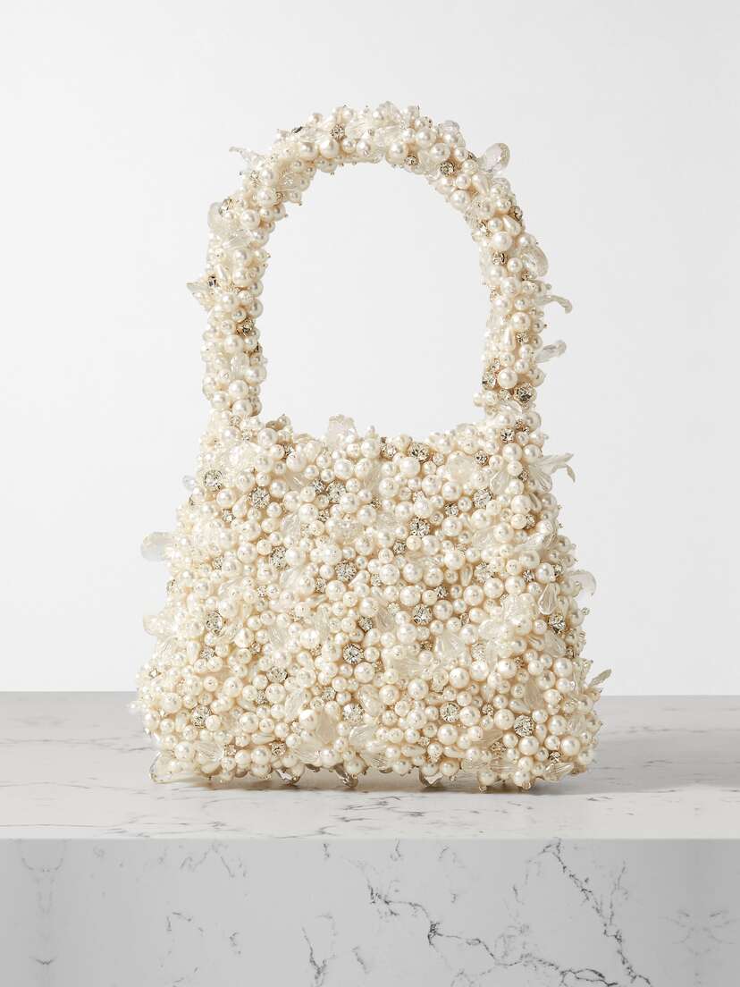 Clio Peppiatt Crystal Pearl Embellished Tulle Shoulder Bag