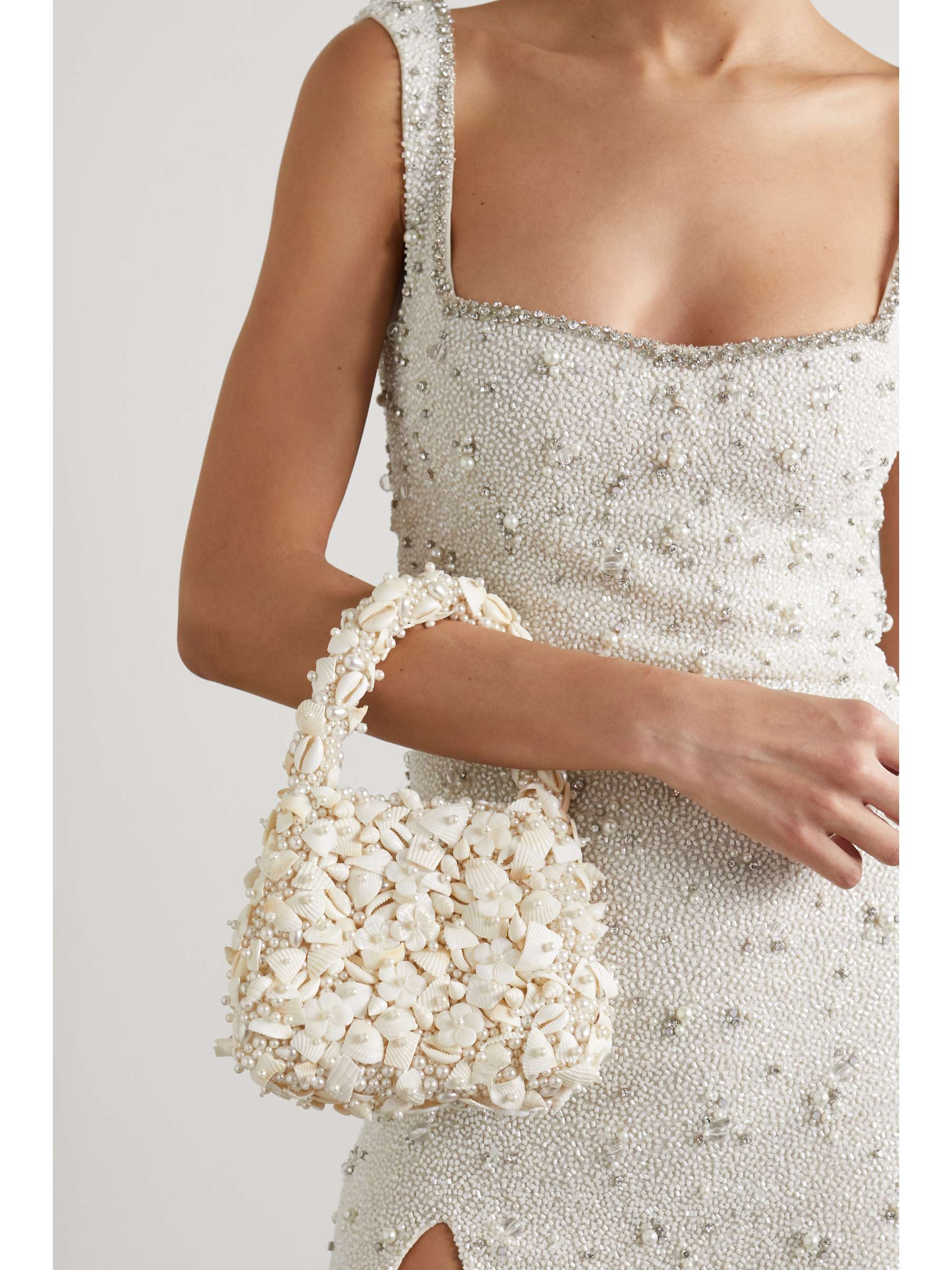 CLIO PEPPIATT Shell and pearl-embellished twill tote | NET-A-PORTER