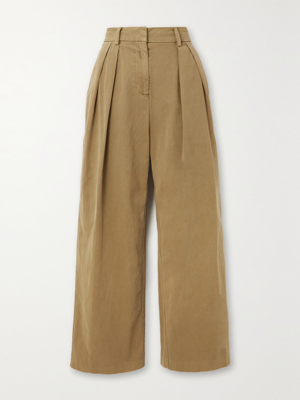 STAUD - Luisa Pleated Cotton-twill Wide-leg Pants - Brown