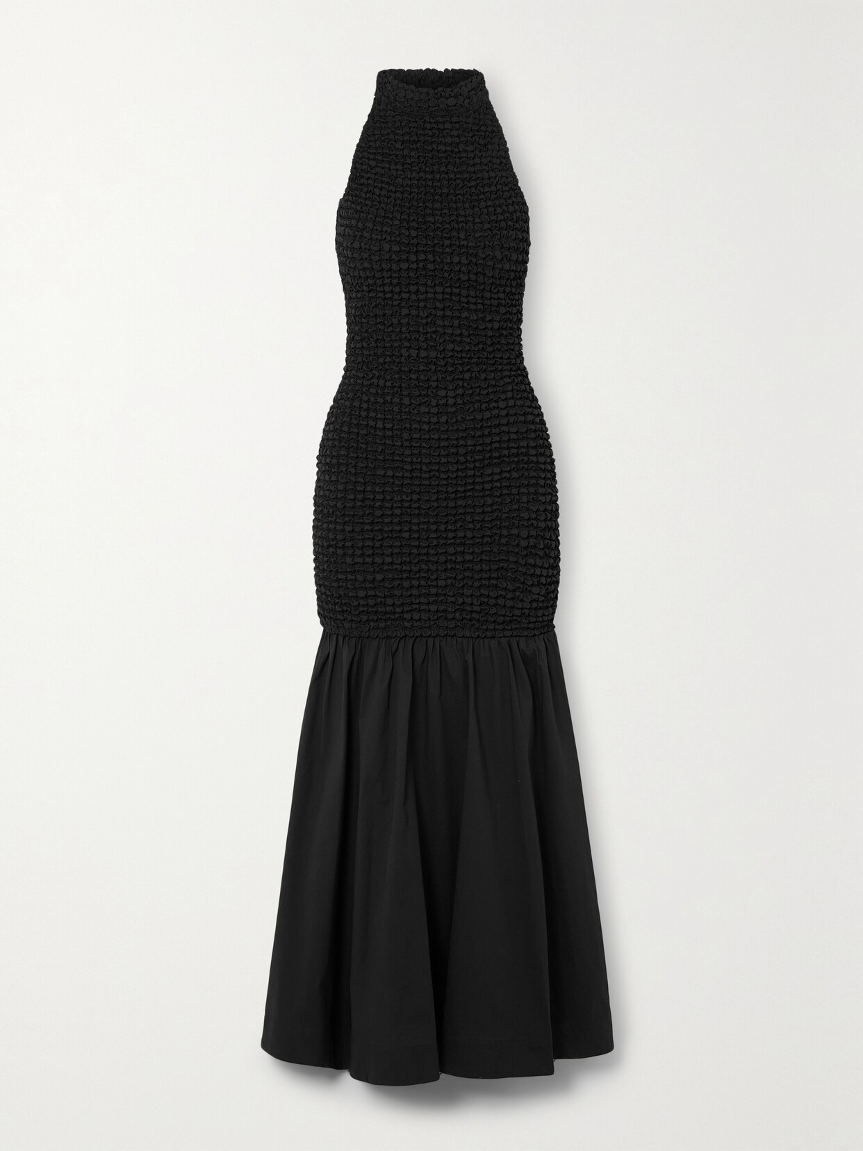 STAUD Kiera Smocked Stretch Cotton-poplin Maxi Dress - Black