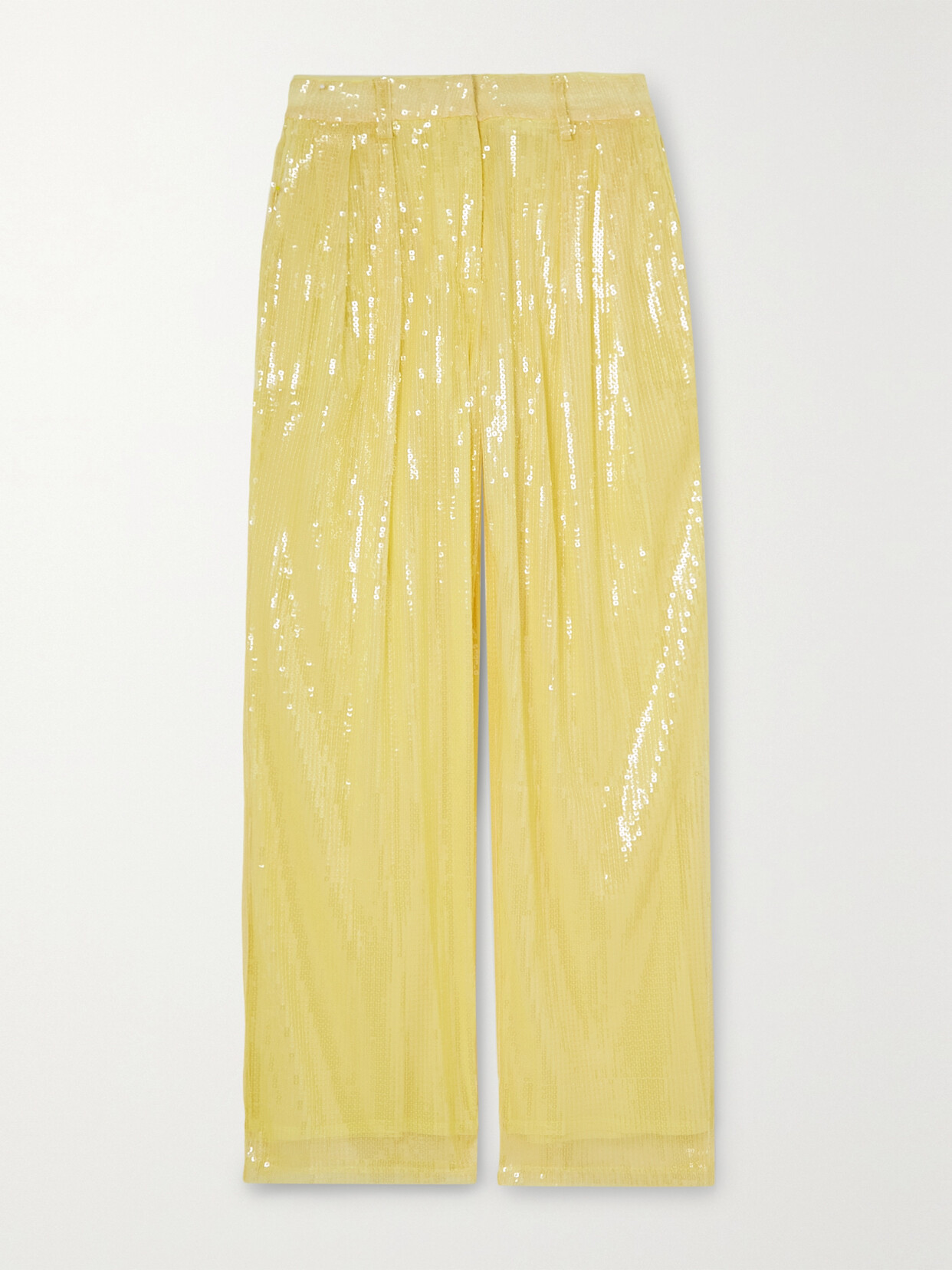 STAUD - Luisa Sequined Tulle High-rise Wide-leg Pants - Yellow