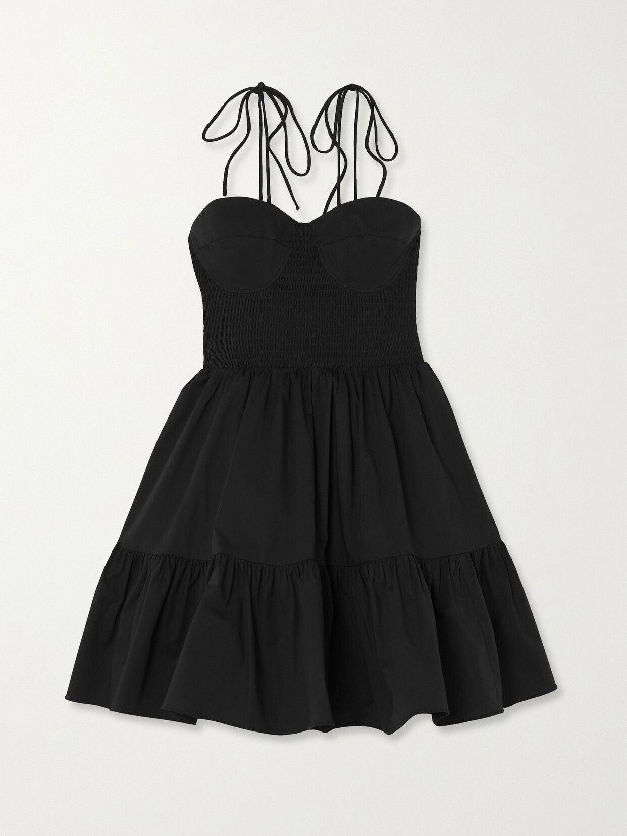 STAUD - Landry Open-back Smocked Tiered Cotton-blend Poplin Mini Dress - Black