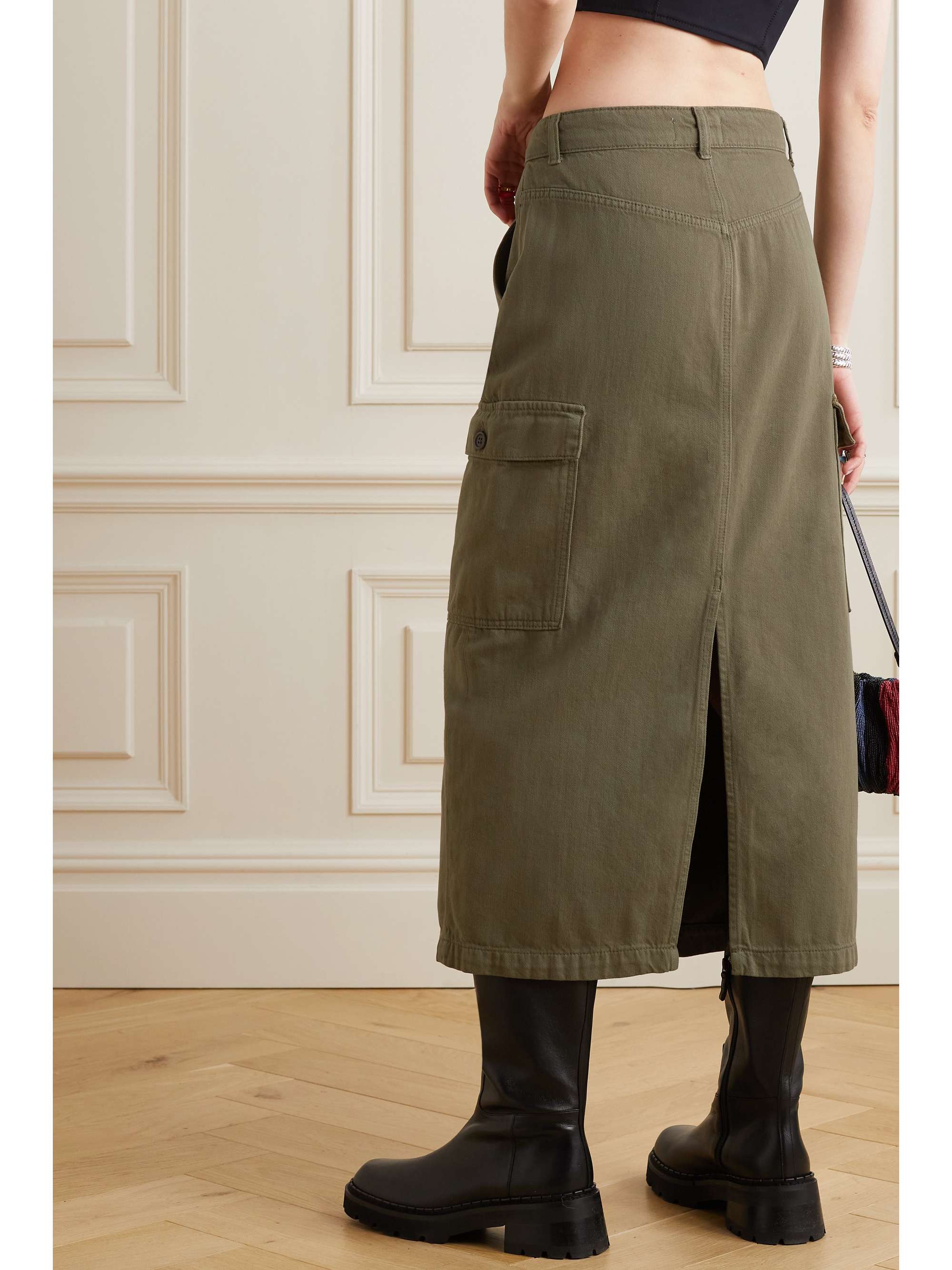 REFORMATION Jupe midi en serge de coton biologique Maggi