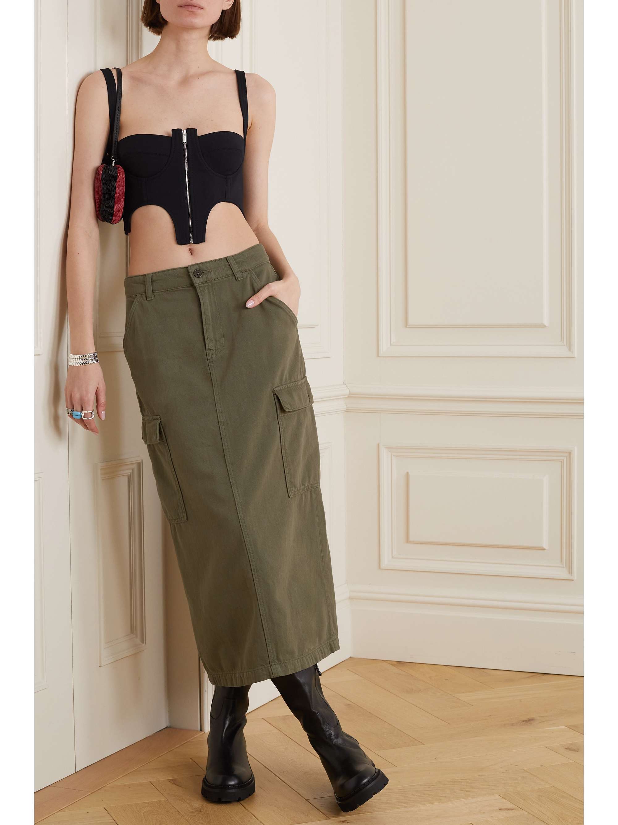 REFORMATION Jupe midi en serge de coton biologique Maggi