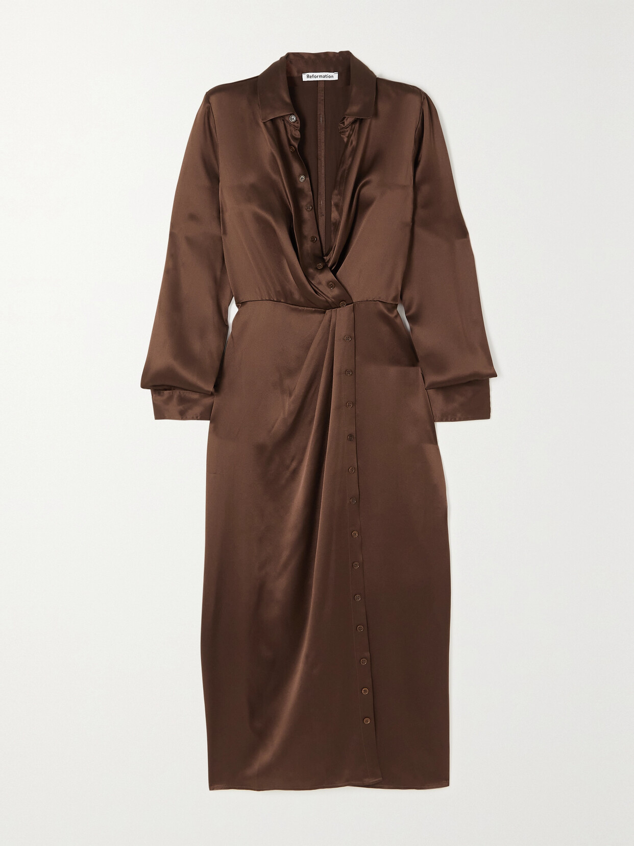 Reformation - Lyon Silk-satin Midi Shirt Dress - Brown