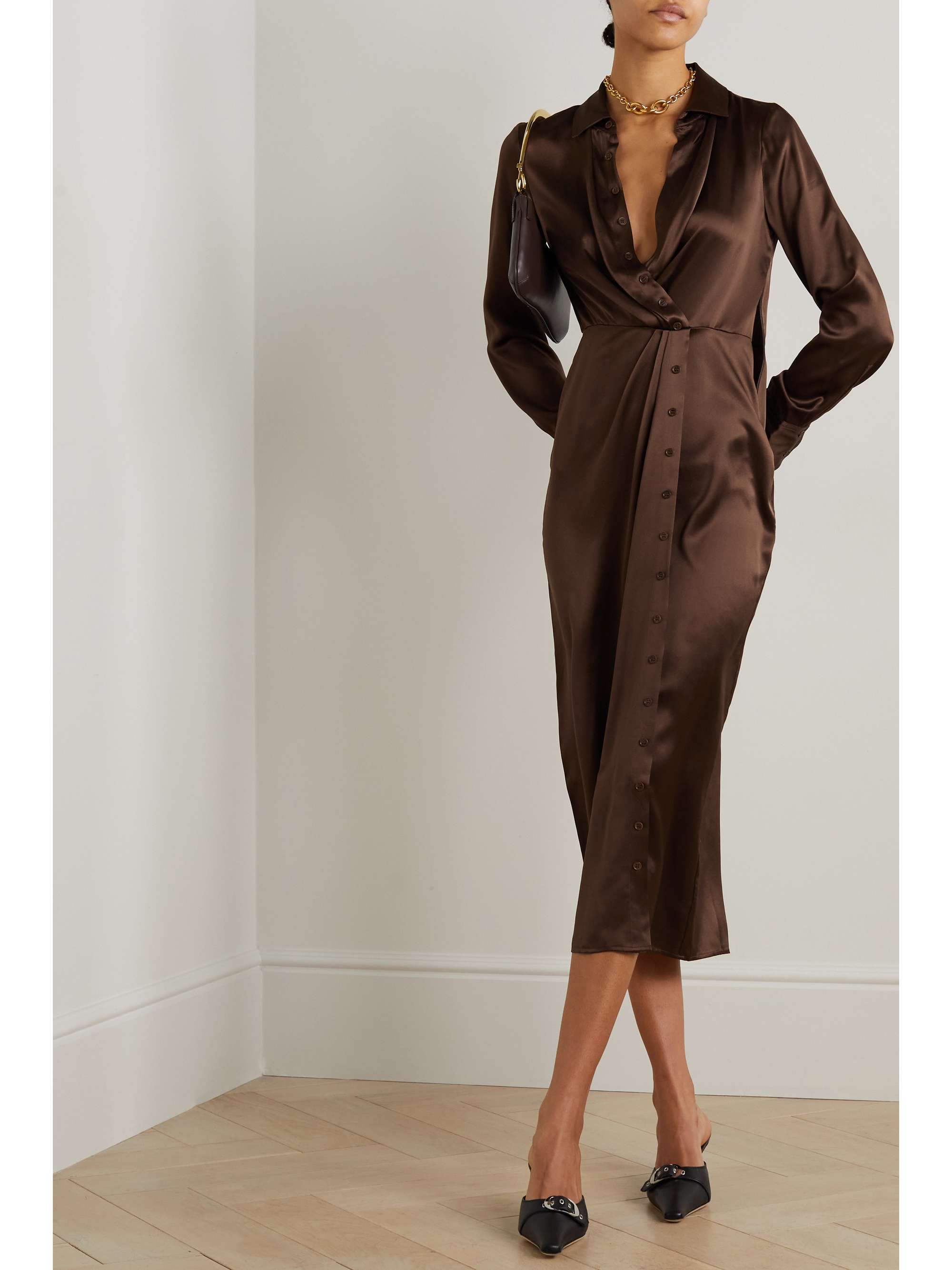 REFORMATION Lyon silk-satin midi shirt dress | NET-A-PORTER