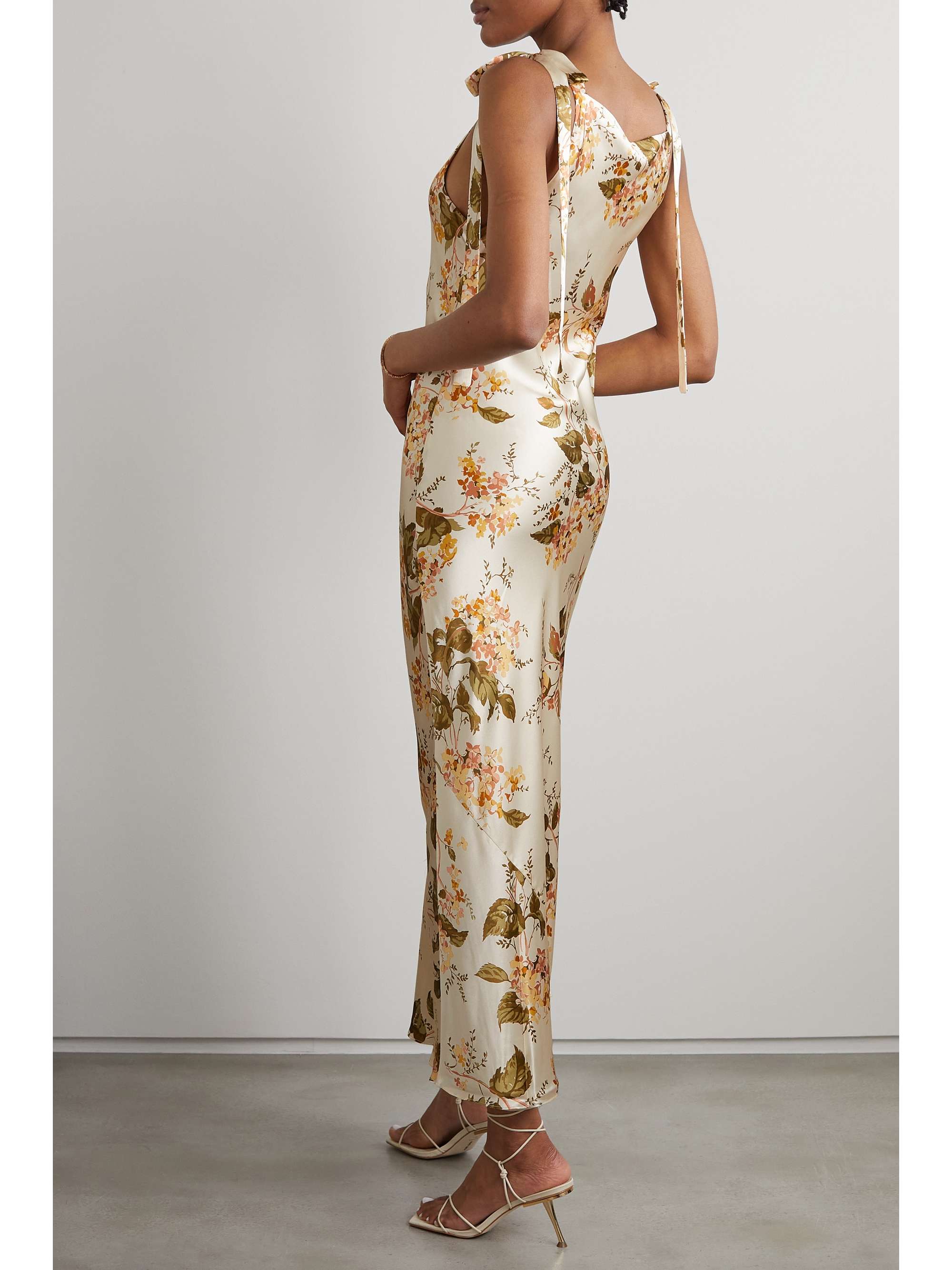 REFORMATION Aden bowdetailed floralprint silkcharmeuse midi dress