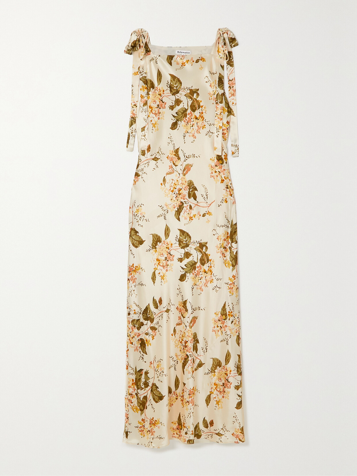 Reformation Aden Bow-detailed Floral-print Silk-charmeuse Midi Dress