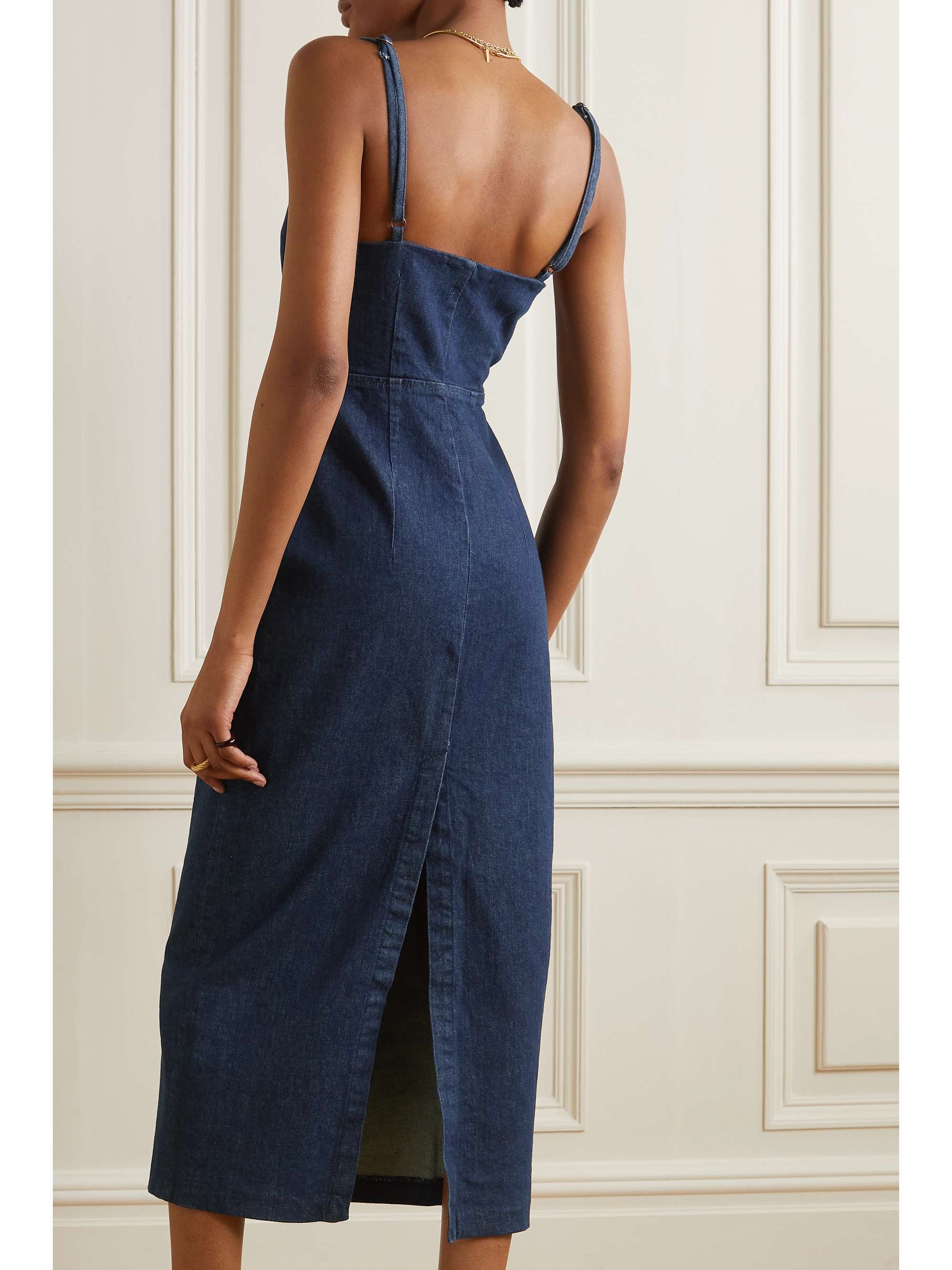 REFORMATION Delphinia stretchdenim midi dress NETAPORTER