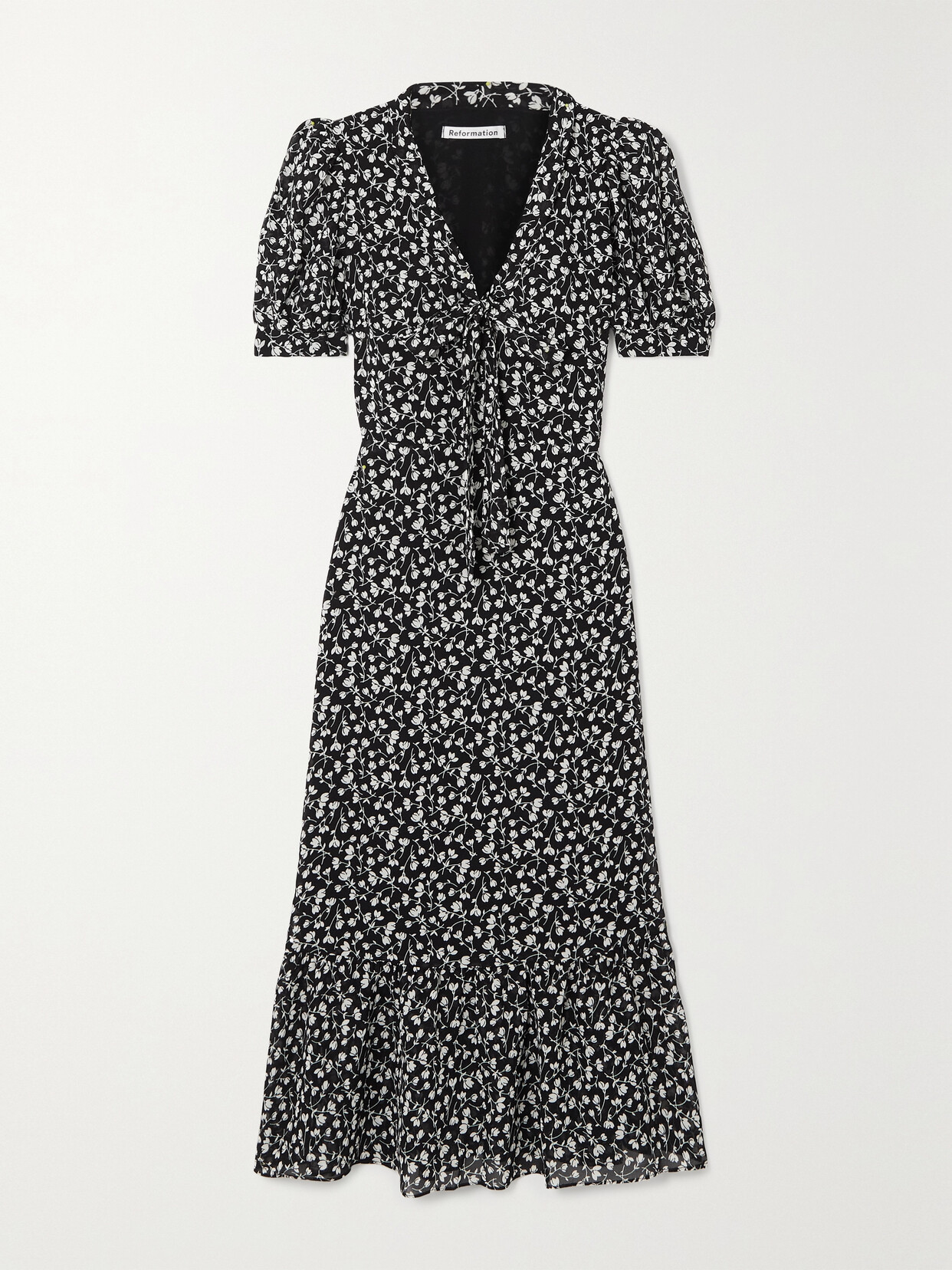 Reformation - Reeds Ruffled Floral-print Georgette Dress - Black