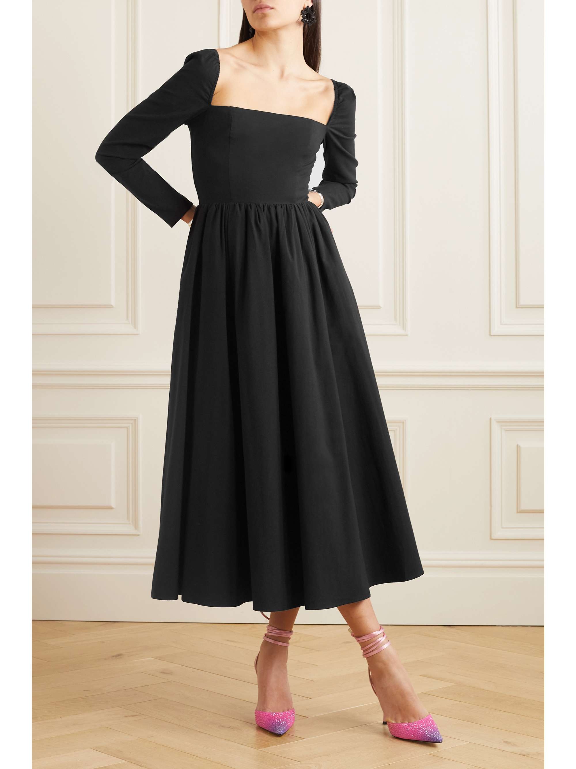 REFORMATION Elly shirred organic cottonblend midi dress NETAPORTER