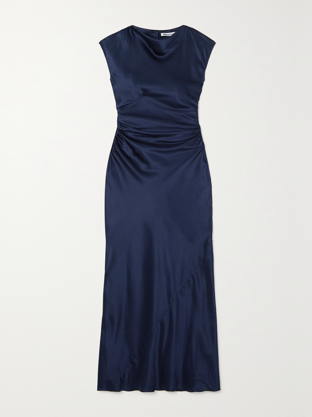 Reformation - Veida Ruched Draped Silk-satin Midi Dress - Blue
