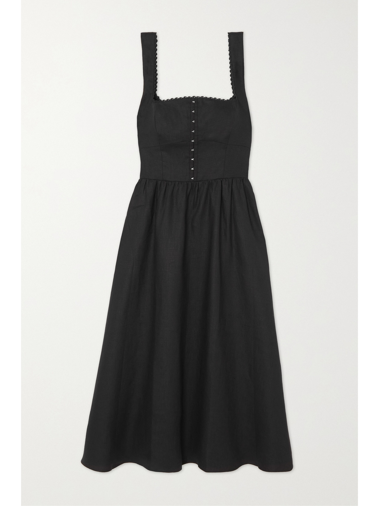 Reformation - Tagliatelle Lace-trimmed Shirred Linen Dress - Black