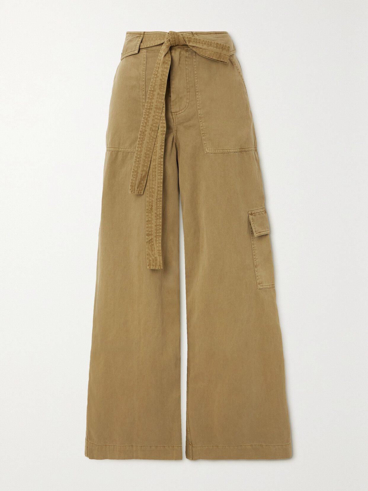 Staud Brayden Belted Cotton-twill Wide-leg Pants In Brown