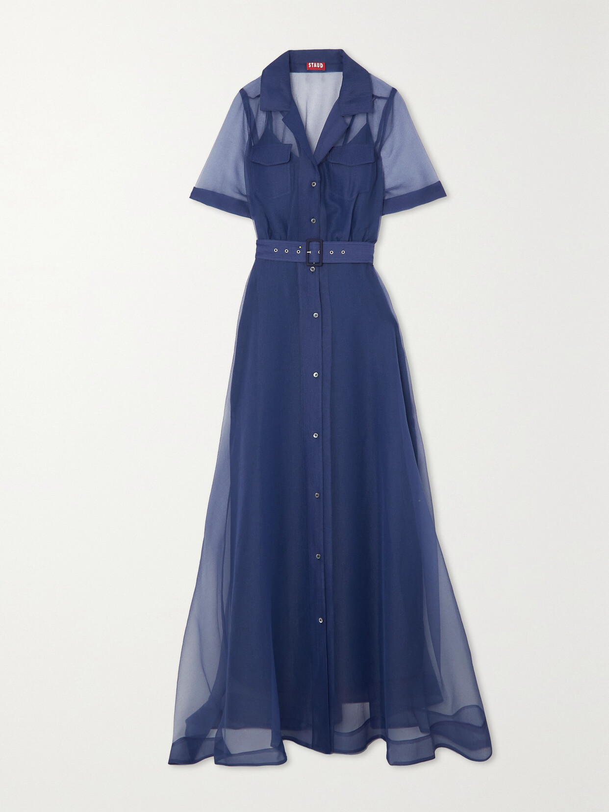 STAUD - Millie Organza And Glittered Cotton-blend Maxi Shirt Dress - Blue