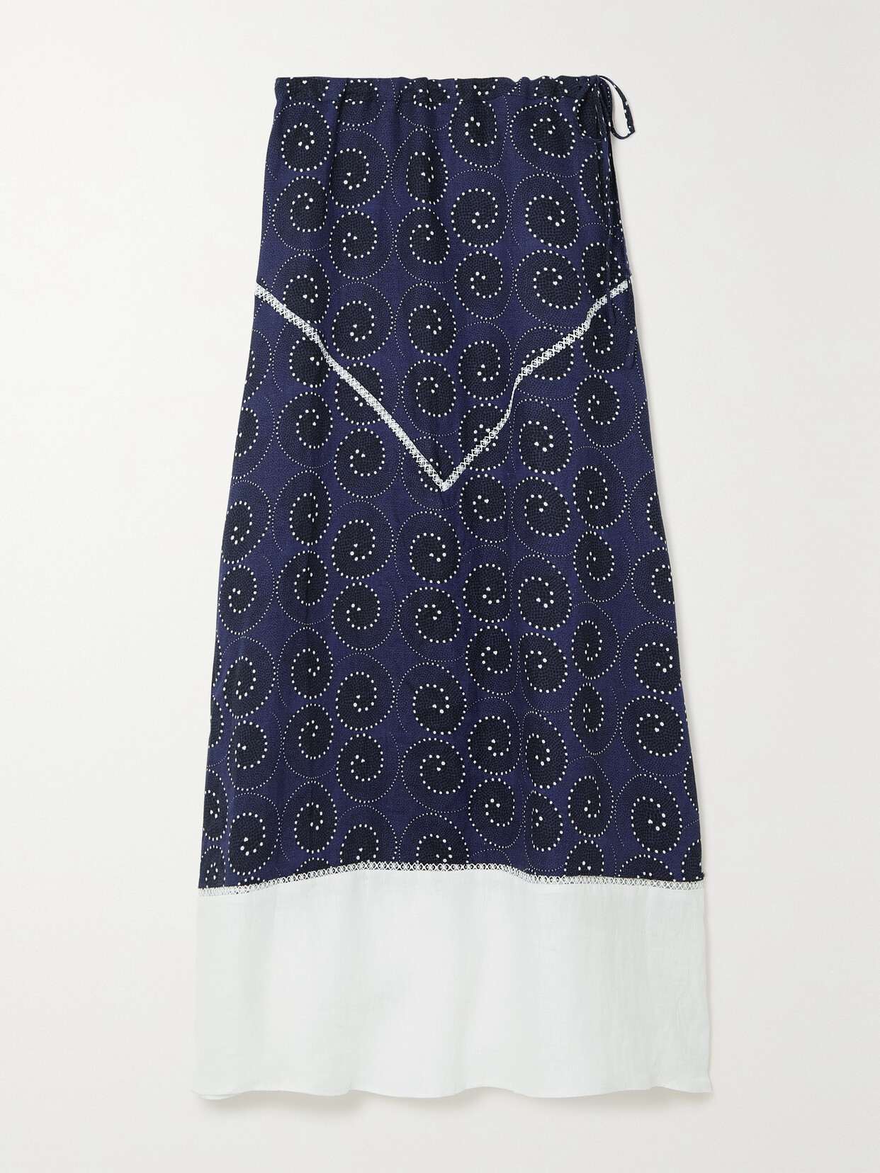 STAUD - Kathleen Lace-trimmed Cotton And Printed Linen Maxi Skirt - Blue