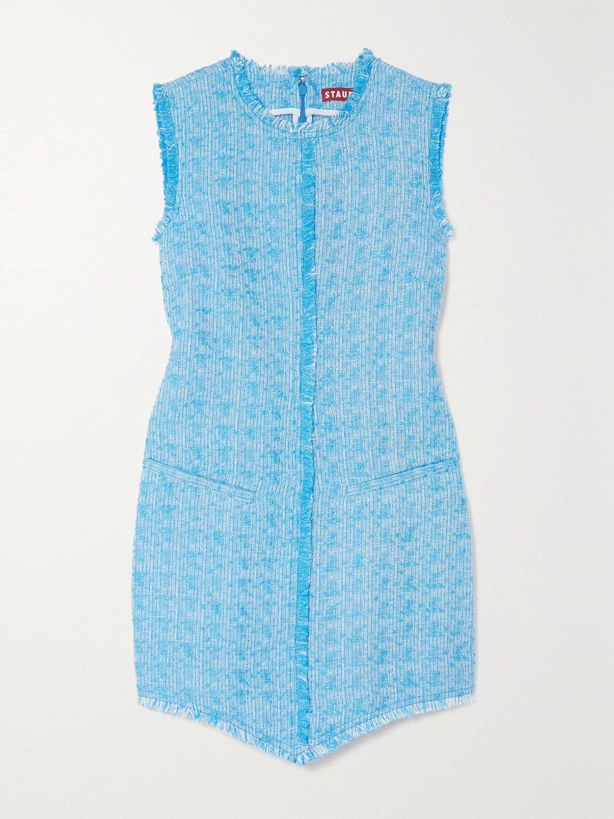 STAUD - Crystal Fringed Bouclé-tweed Mini Dress - Blue