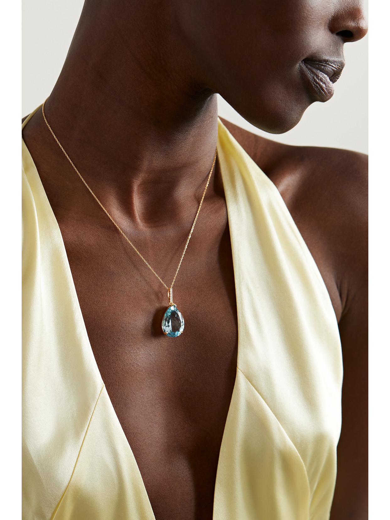 Mateo 14-karat Gold, Topaz And Diamond Necklace In Blue
