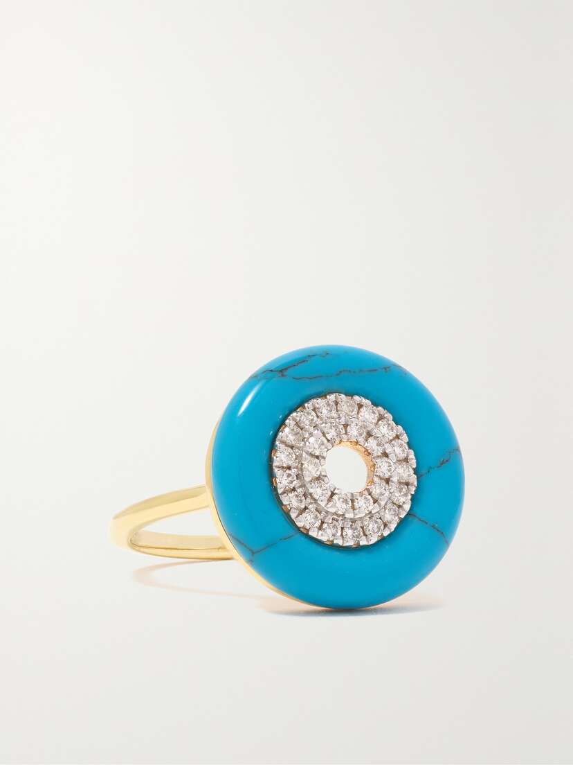 Mateo Donut 14-karat Gold, Turquoise And Diamond Ring