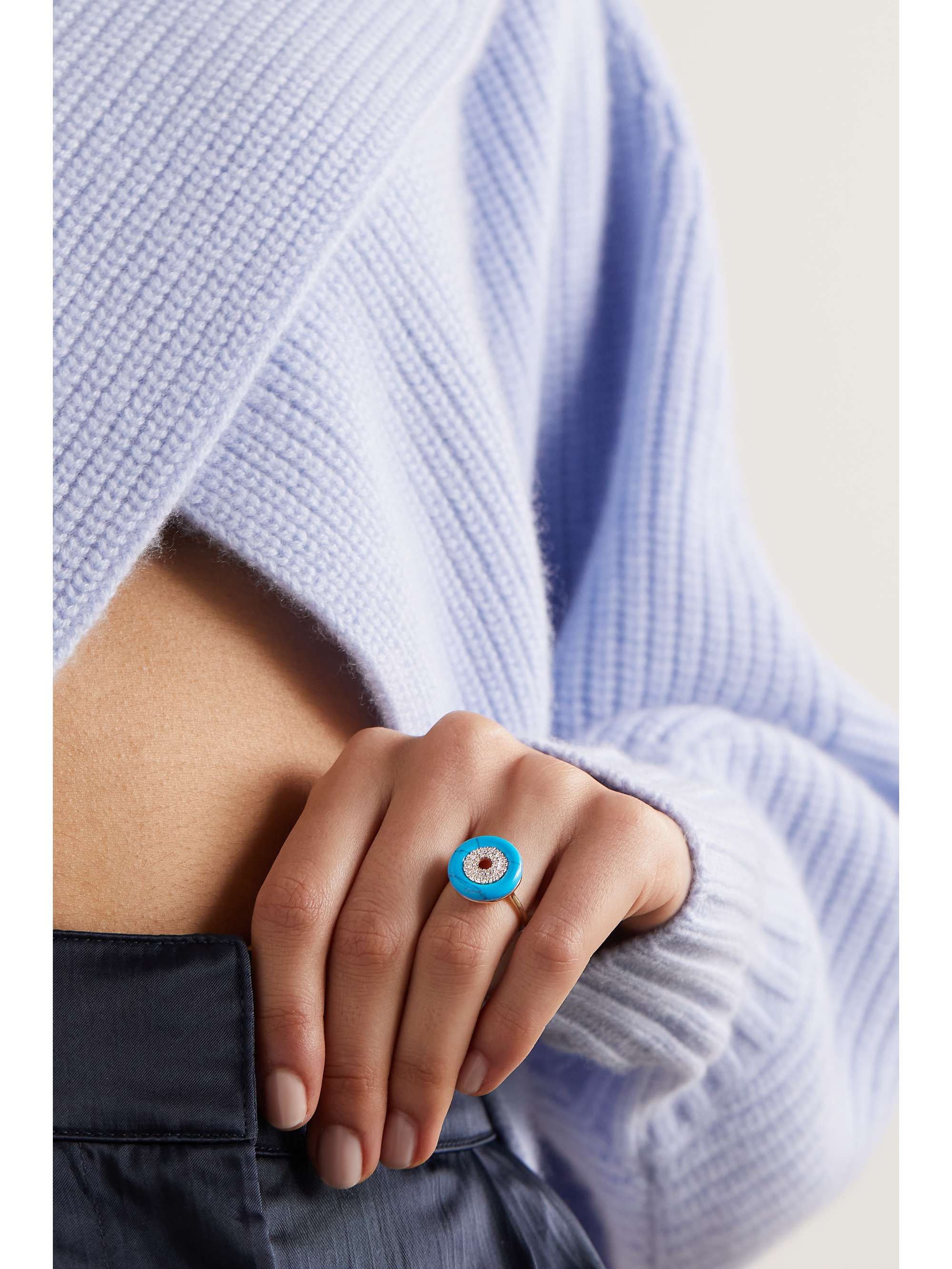Gold Donut 14karat gold, turquoise and diamond ring MATEO NETAPORTER