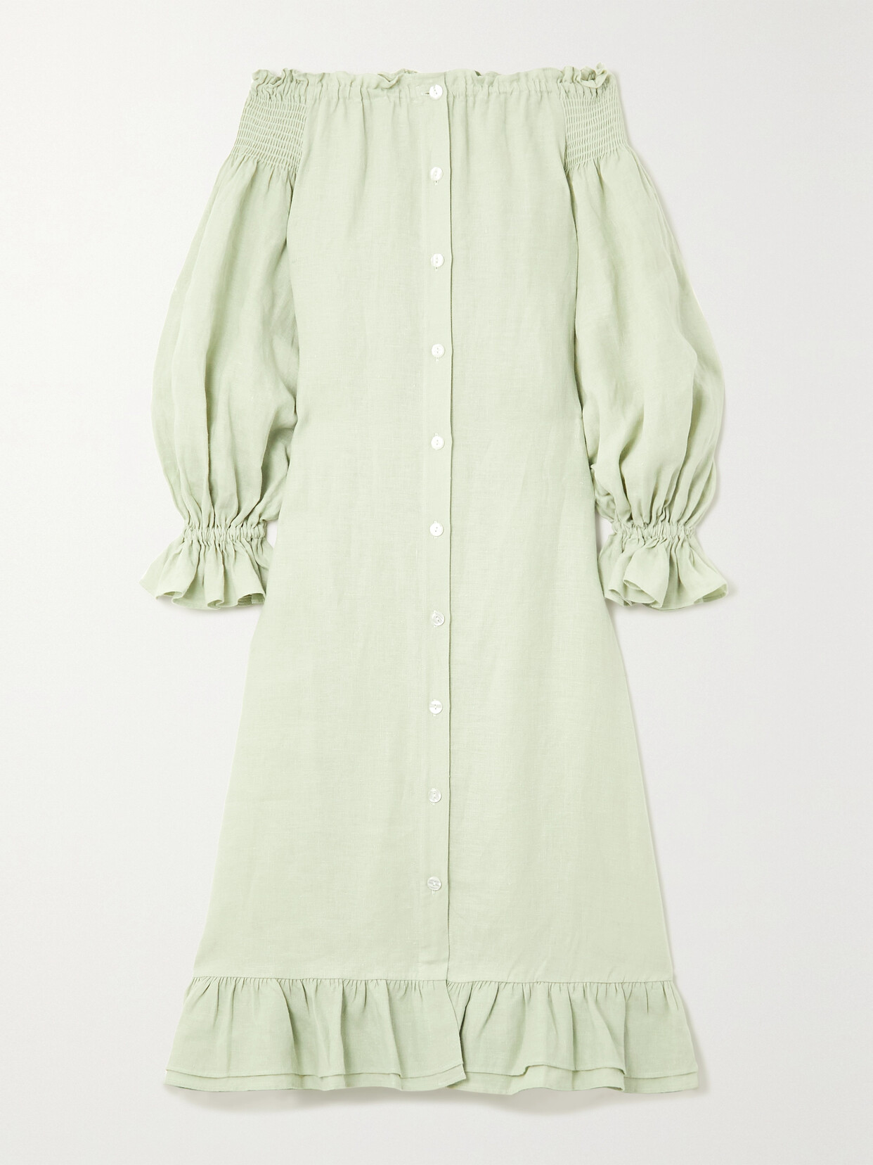 Sleeper + Net Sustain Romantica Off-the-shoulder Ruffled Organic Linen Midi Dress