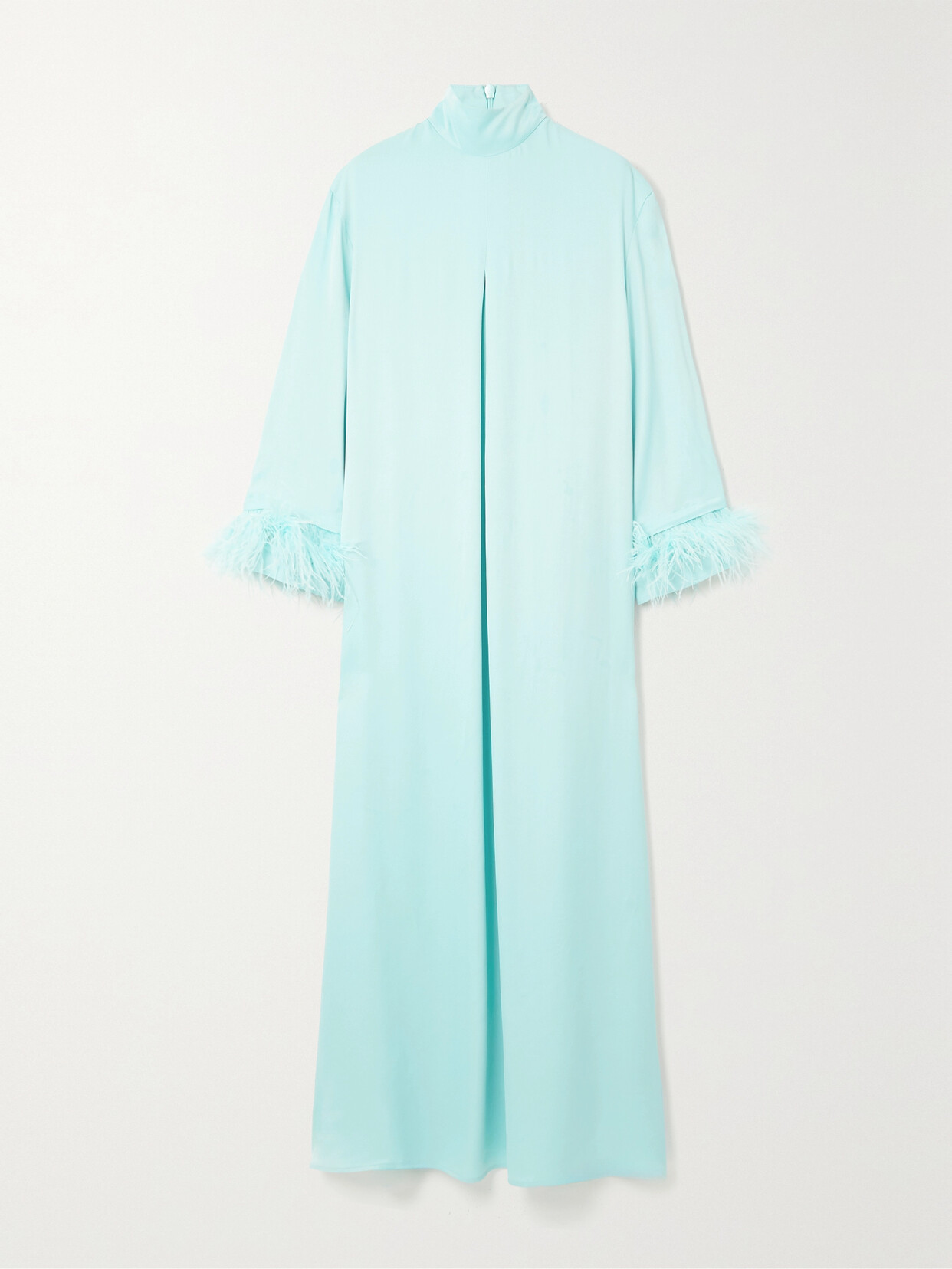 Sleeper - + Net Sustain Feather-trimmed Crepe Turtleneck Maxi Dress - Blue