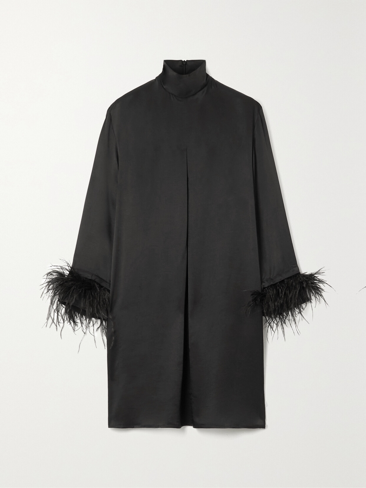 SLEEPER + NET SUSTAIN PARTY SHIRT FEATHER-TRIMMED SATIN DRESS