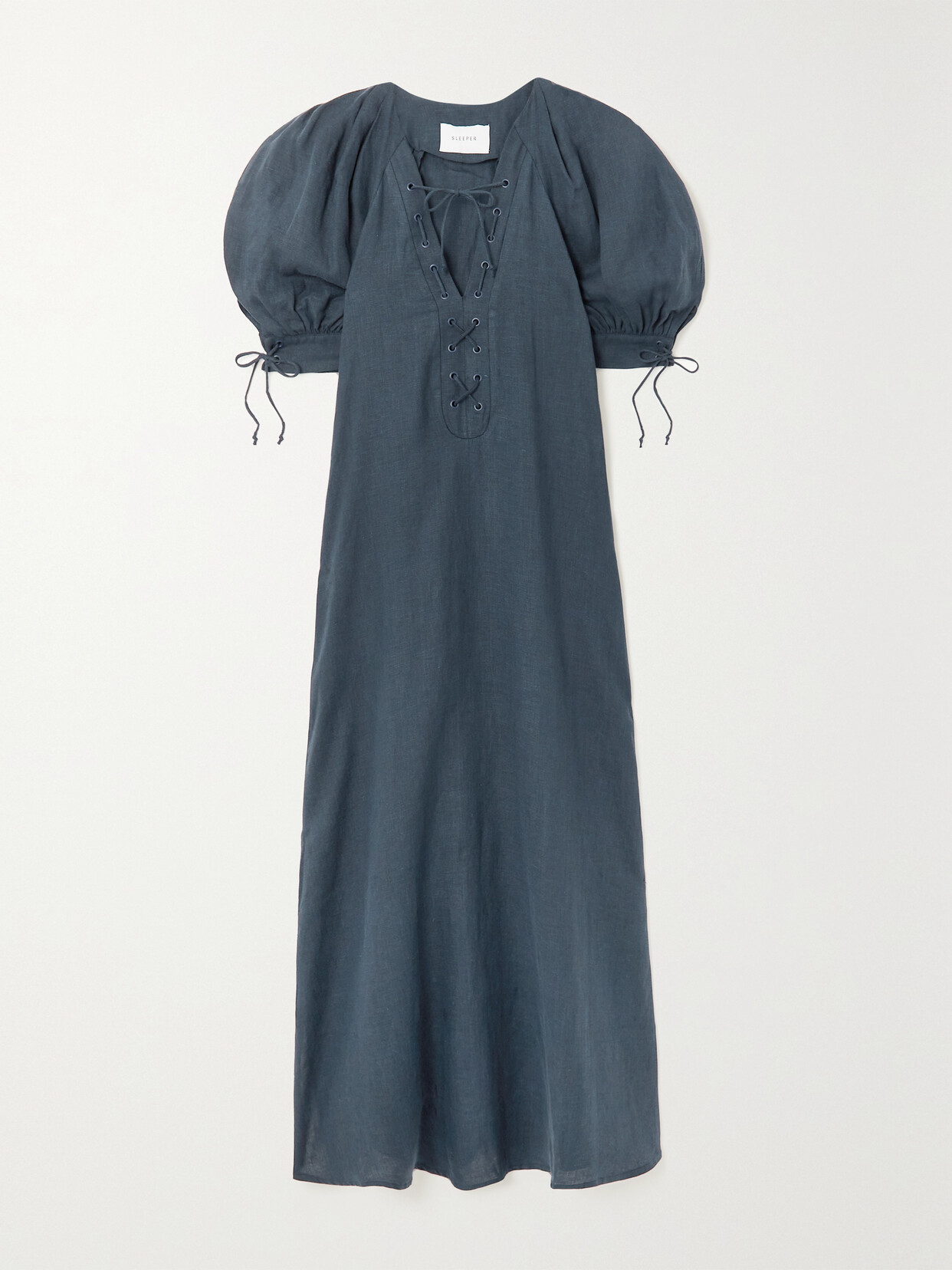 Sleeper + Net Sustain Garden Organic Linen Midi Dress In Blue