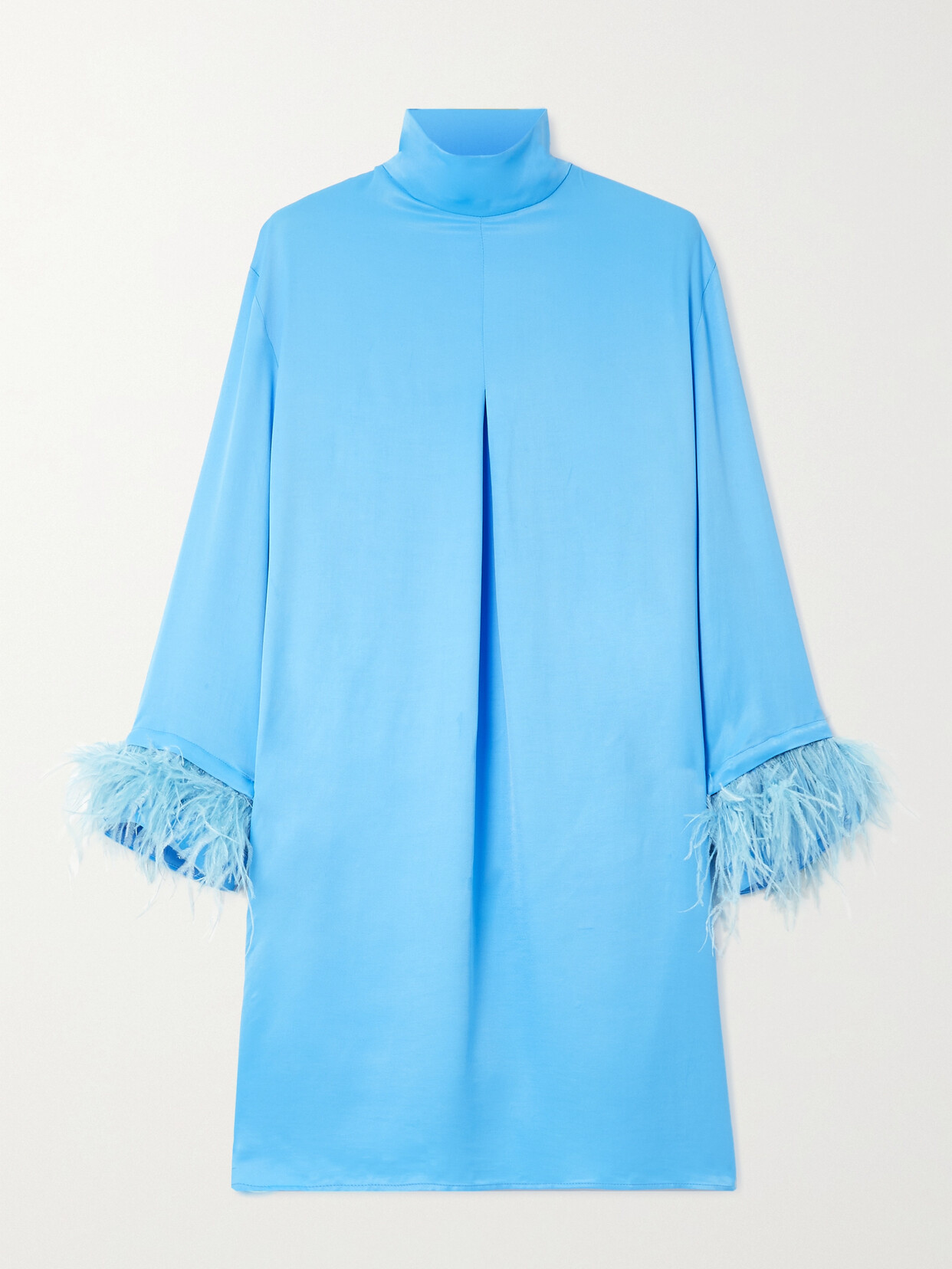 Sleeper + Net Sustain Party Shirt Feather-trimmed Satin Dress In Blue