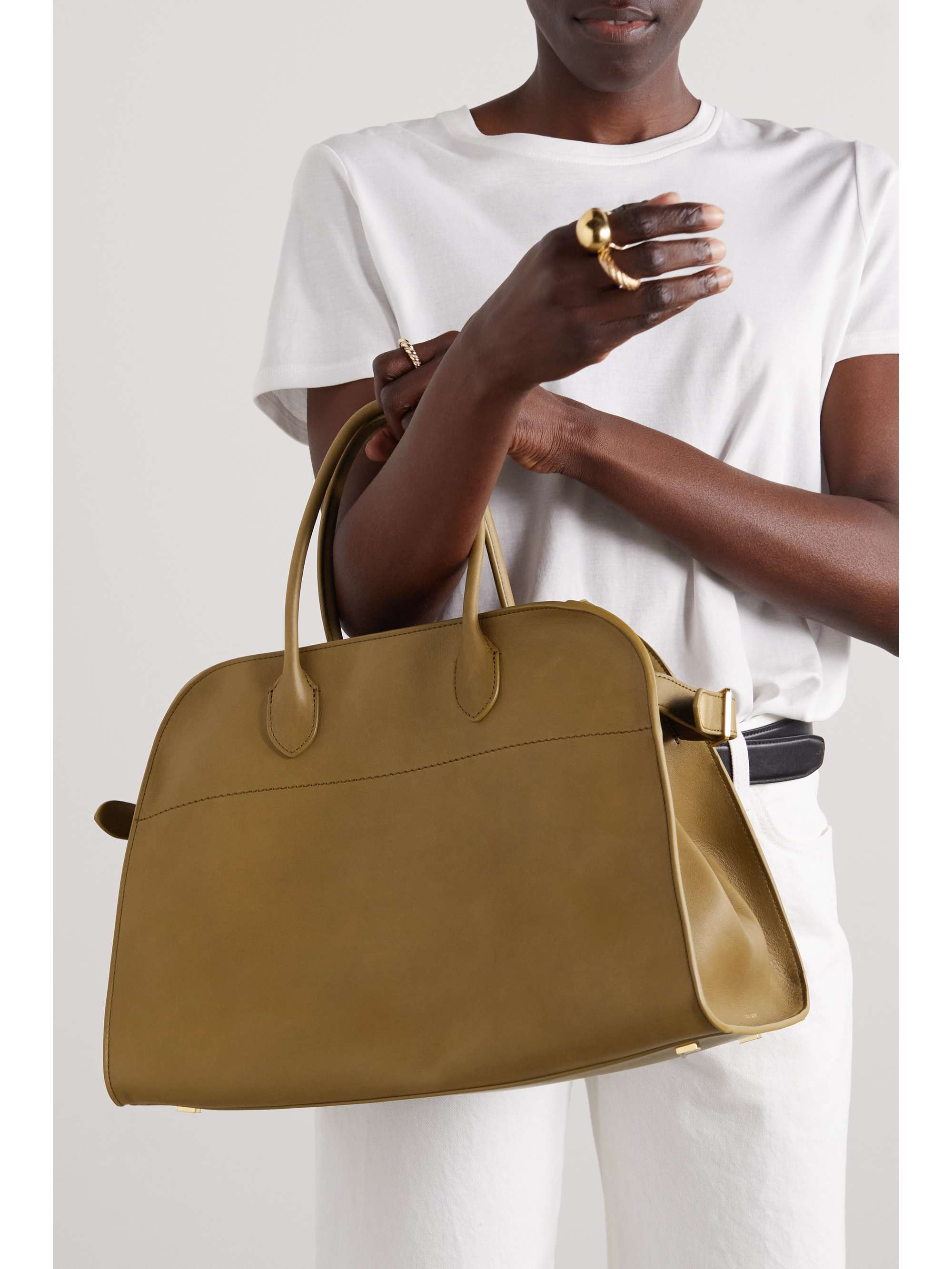 The Row Margaux 15 Top-Handle Bag in Suede